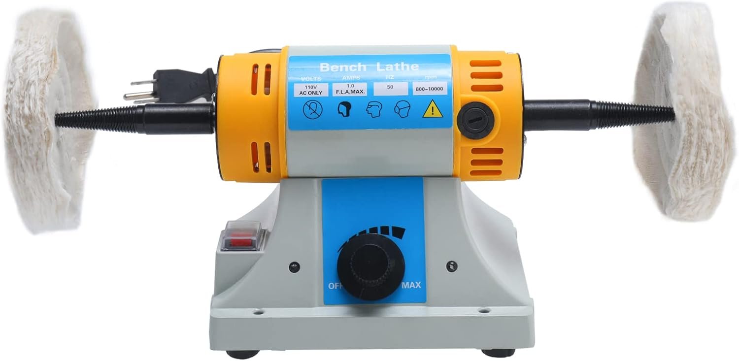 YaeTek 4-1/4" Bench Lathe Buffer Polisher Electric Benchtop Jewelry Polisher Rock Variable Speed Polishing Machine Dual 4 inch Buffing Wheel Bench Grinder Machine for Jewelry, Wood, Silver, Amber - Image 5