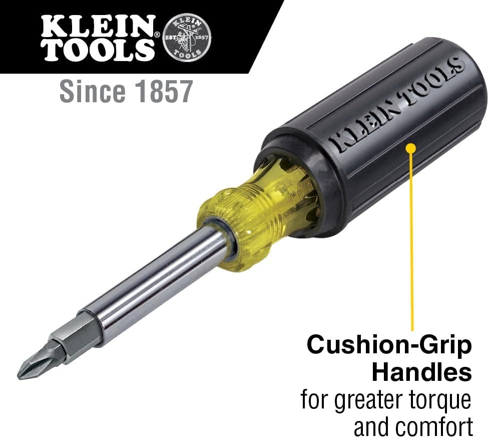 Klein Tools 32500 11-in-1 Screwdriver / Nut Driver Set, 8 Bits (Phillips, Slotted, Torx, Square), 3 Nut Driver Sizes, Cushion Grip Handle - Image 4