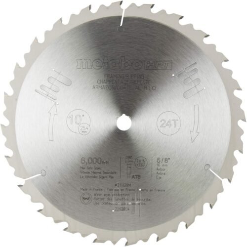 Metabo HPT Miter Saw/Table Saw Blade | 10 Inch, 24-Teeth | Tungsten Carbide Tipped | ATB | 5/8 Inch Arbor | 311128M