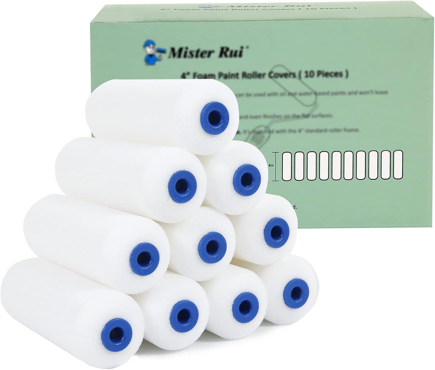 Mister Rui Foam Paint Roller, 4 Inch Paint Roller 10 Pack, Small Paint Roller, Foam Paint Roller 4 Inch, Small Foam Paint Roller High Density, 4 Inch Foam Rollers for Painting Walls, Cabinets - Image 2
