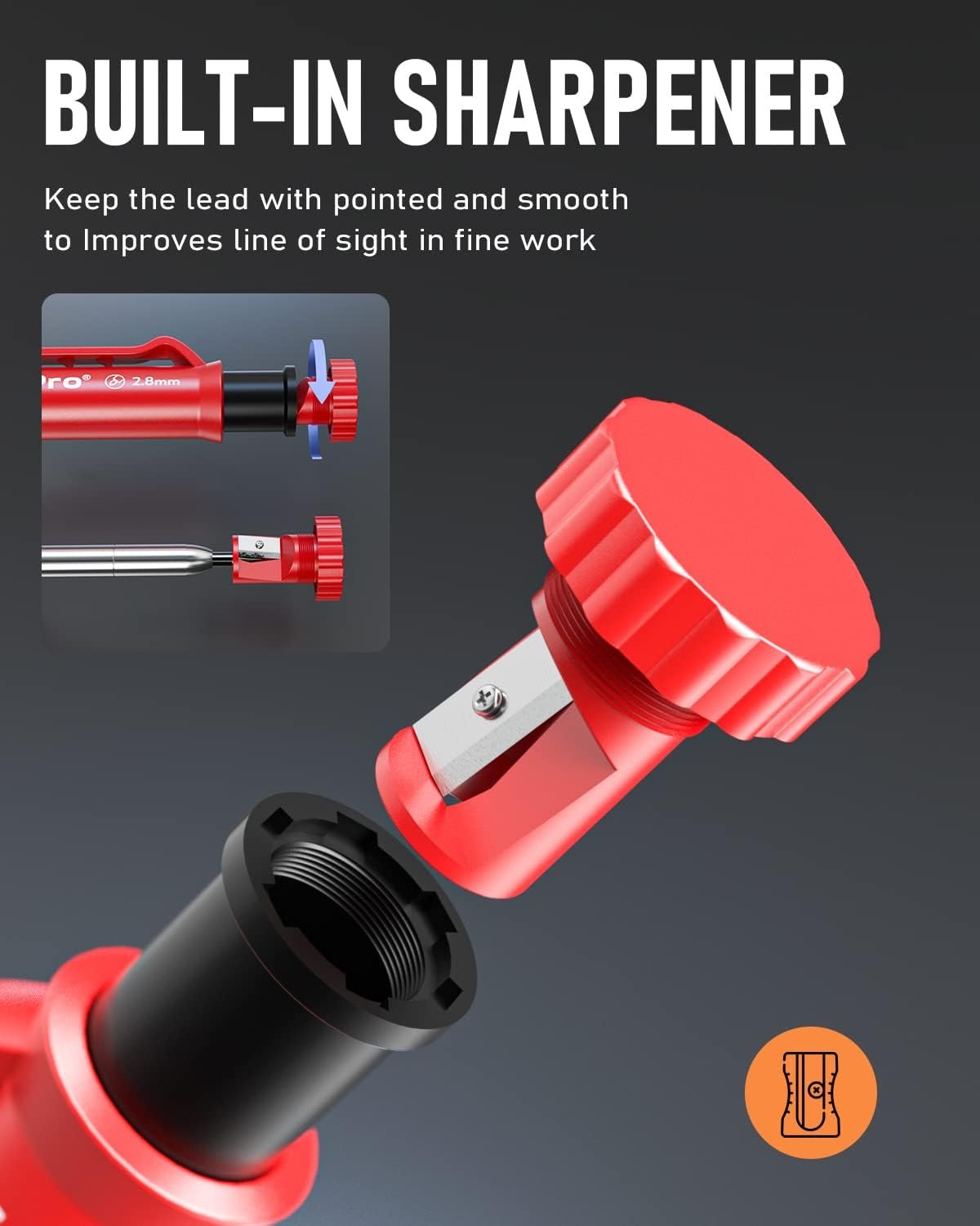 Nicpro Carpenter Pencil with Sharpener, Mechanical Pencils Set with 26 Refills, Deep Hole Marker for Construction, Heavy Duty Woodworking Pencils for Architect (Black, Red) - With Case - Image 4