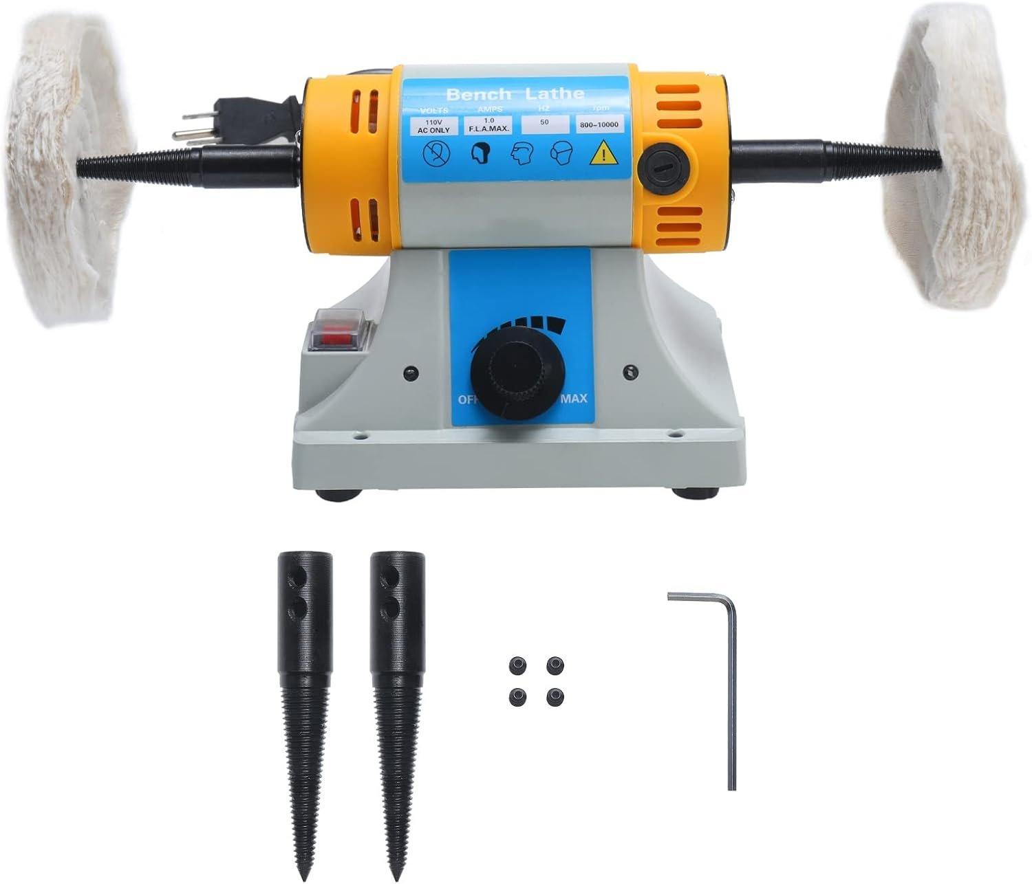 YaeTek 4-1/4" Bench Lathe Buffer Polisher Electric Benchtop Jewelry Polisher Rock Variable Speed Polishing Machine Dual 4 inch Buffing Wheel Bench Grinder Machine for Jewelry, Wood, Silver, Amber - Image 2