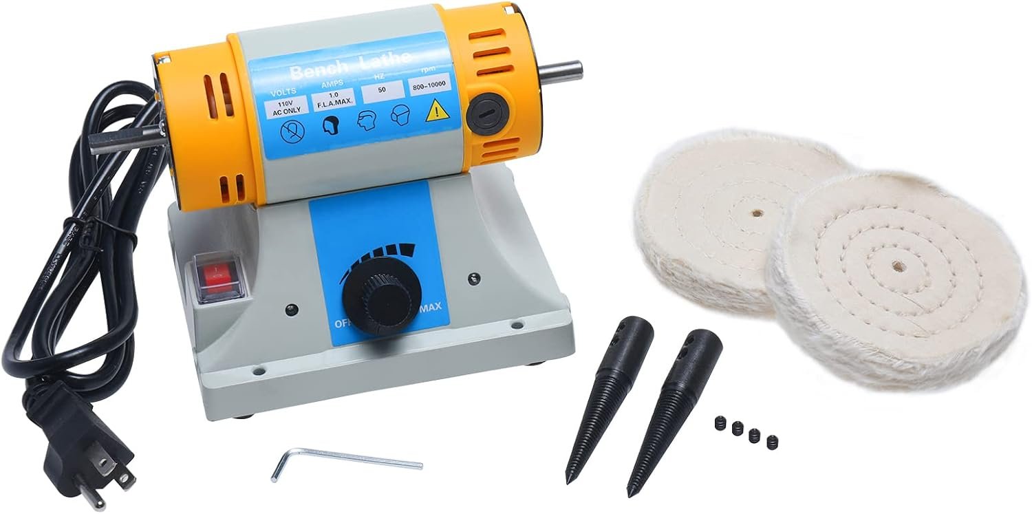 YaeTek 4-1/4" Bench Lathe Buffer Polisher Electric Benchtop Jewelry Polisher Rock Variable Speed Polishing Machine Dual 4 inch Buffing Wheel Bench Grinder Machine for Jewelry, Wood, Silver, Amber - Image 10