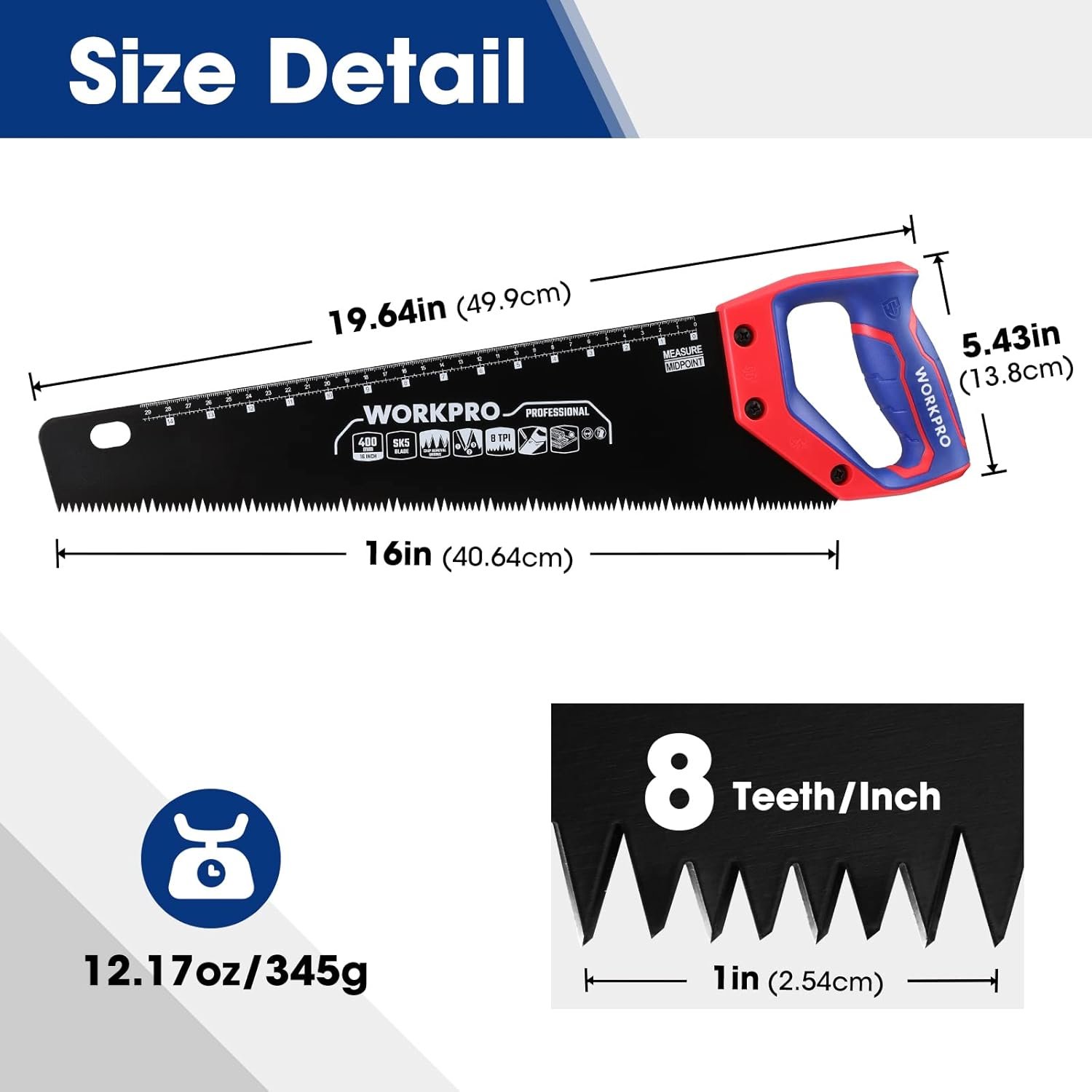 WORKPRO Hand Saw, 16-Inch Universal Handsaw with Non-Slip Comfortable Handle, Anti-rust Wood Saw With Chip Removal Design, Heavy-Duty Hand Saw for Cutting Wood, Laminate, PVC - Image 6