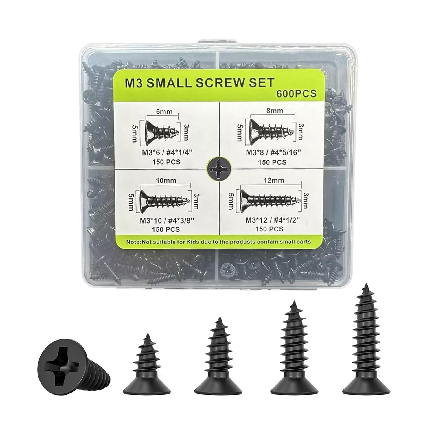 M3 Small Screw Kit, Short Wood Screws Assortment Kit, 600pcs Tiny Screws 6/8/10/12mm Phillips Flat Head Self Tapping Electronic Accessories Screw Multifunctional DIY Micro Woodworking Small Screws Set - Image 2