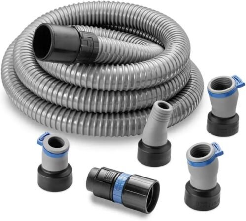 Flexiport Power Tool Hose Kit with Click Connect -Gray 12′ Fixed-Length Dust Collection Hose Kit – Dust Collector Accessories w/ 4 Flexiports, Hose Adapter & More -Leak-Free Connection Power Tool Kit