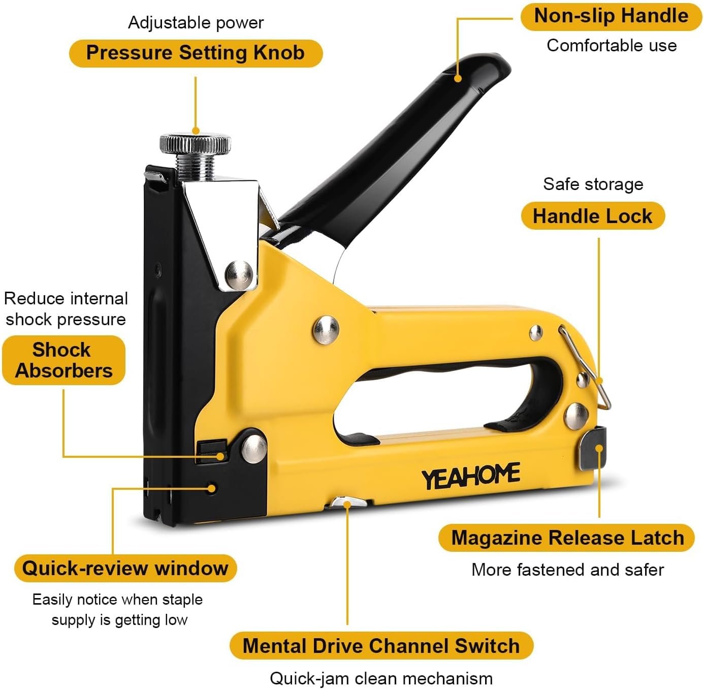 Upholstery Staple Gun Heavy Duty, YEAHOME 4-in-1 Stapler Gun with 4000 Staples, Manual Brad Nailer Power Adjustment Stapler Gun for Wood, Crafts, Carpentry, Decoration DIY - Image 3