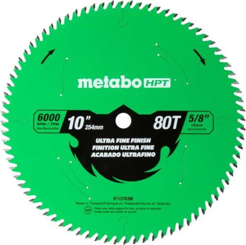 Metabo HPT 10-Inch Miter Saw/Table Saw Blade, Ultra Fine Finish, 80-Tooth, 5/8-Inch Arbor, Industrial High Performance Tungsten Carbide, PTFE Coating, Laser-Cut Expansion Slots, 115763M