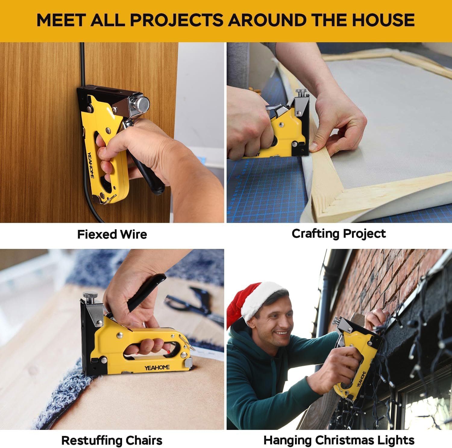 Upholstery Staple Gun Heavy Duty, YEAHOME 4-in-1 Stapler Gun with 4000 Staples, Manual Brad Nailer Power Adjustment Stapler Gun for Wood, Crafts, Carpentry, Decoration DIY - Image 7