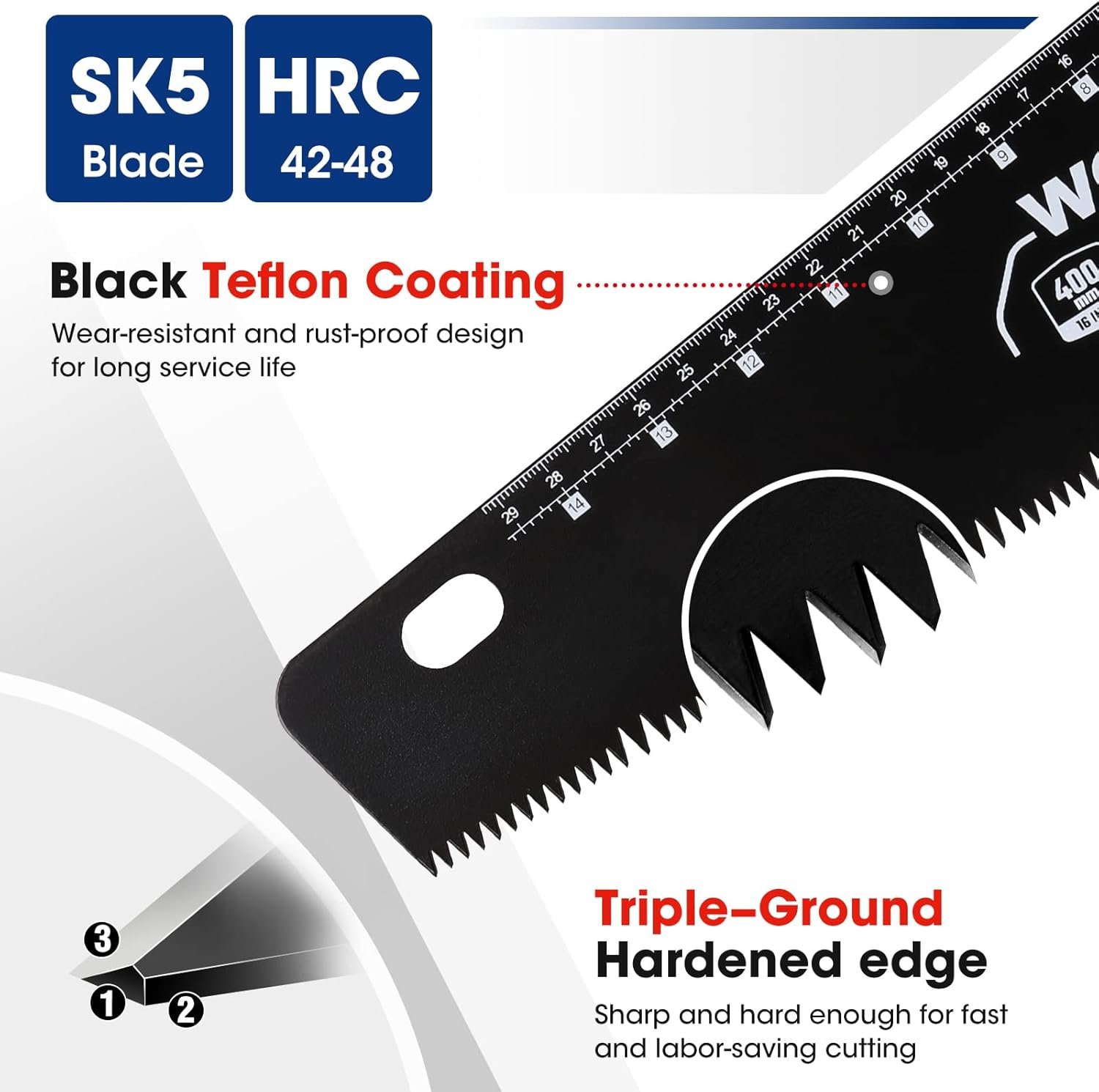 WORKPRO Hand Saw, 16-Inch Universal Handsaw with Non-Slip Comfortable Handle, Anti-rust Wood Saw With Chip Removal Design, Heavy-Duty Hand Saw for Cutting Wood, Laminate, PVC - Image 4