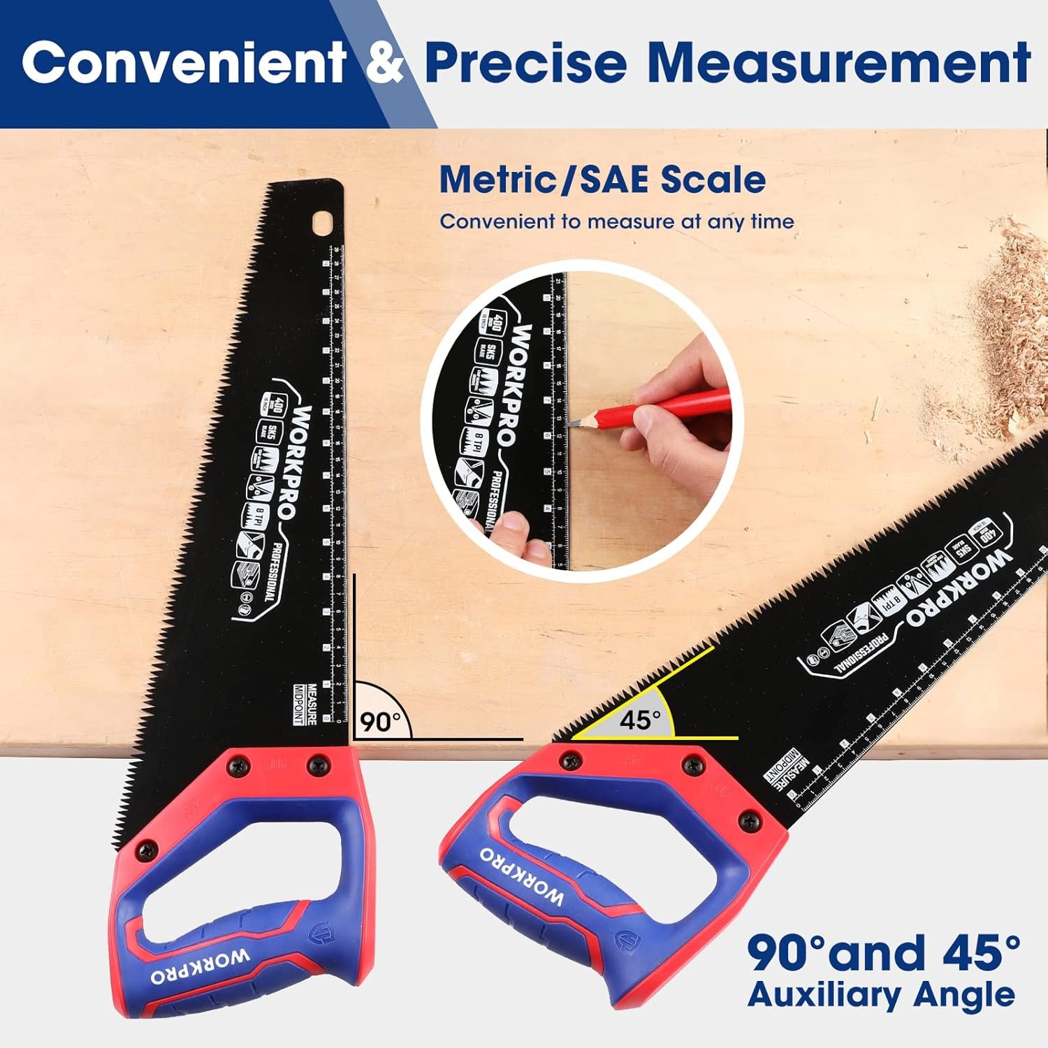 WORKPRO Hand Saw, 16-Inch Universal Handsaw with Non-Slip Comfortable Handle, Anti-rust Wood Saw With Chip Removal Design, Heavy-Duty Hand Saw for Cutting Wood, Laminate, PVC - Image 7