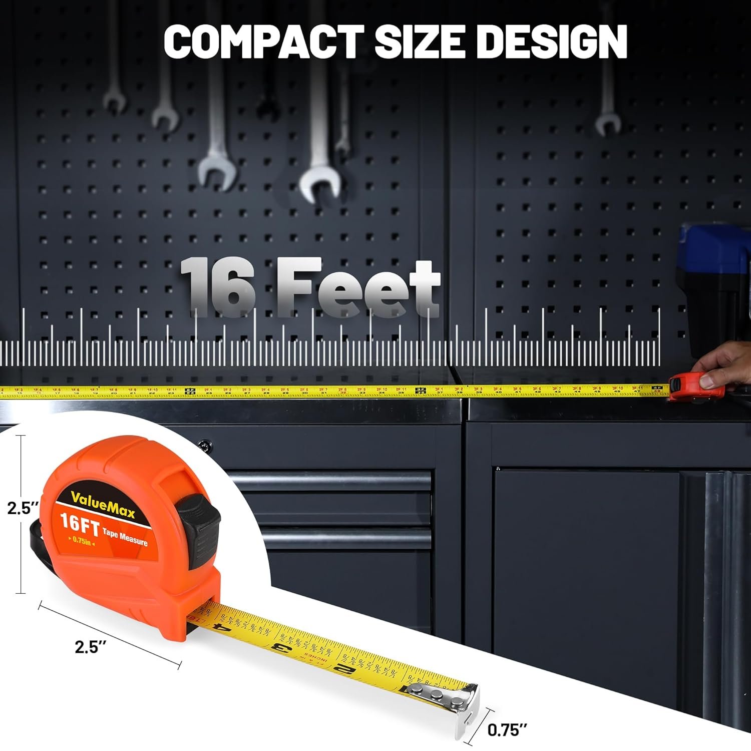 ValueMax Tape Measure 16FT with Fractions 1/8, 3 Pack Retractable Easy Read Measuring Tape, Imperial Pocket Measurement Tape with Metal Belt Clip for Construction, Contractor, Carpenter, Woodworking - Image 5