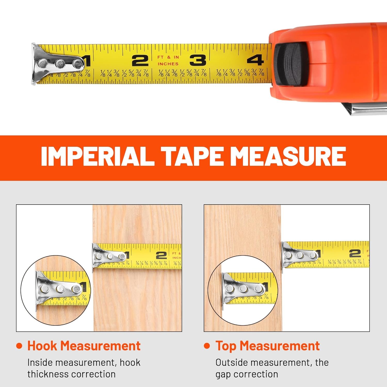 ValueMax Tape Measure 16FT with Fractions 1/8, 3 Pack Retractable Easy Read Measuring Tape, Imperial Pocket Measurement Tape with Metal Belt Clip for Construction, Contractor, Carpenter, Woodworking - Image 8