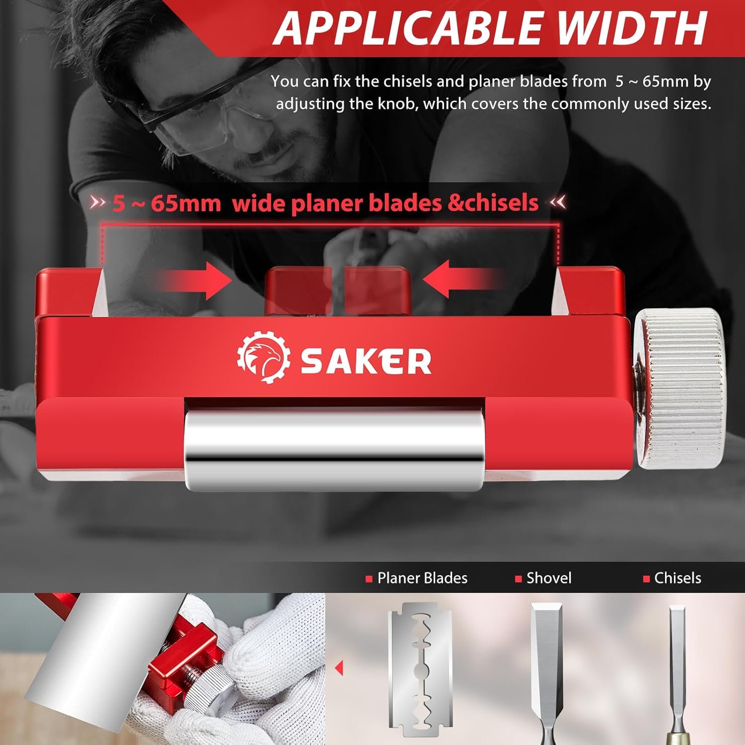 Saker Honing Guide with Whetstone - Red Off-Center Upgraded Honing Tool and Diamond Sharpening Stone Set Kit for Knife, Short Chisels and Planes, Fine/Coarse Plate, 400/1000/Grit… - Image 6