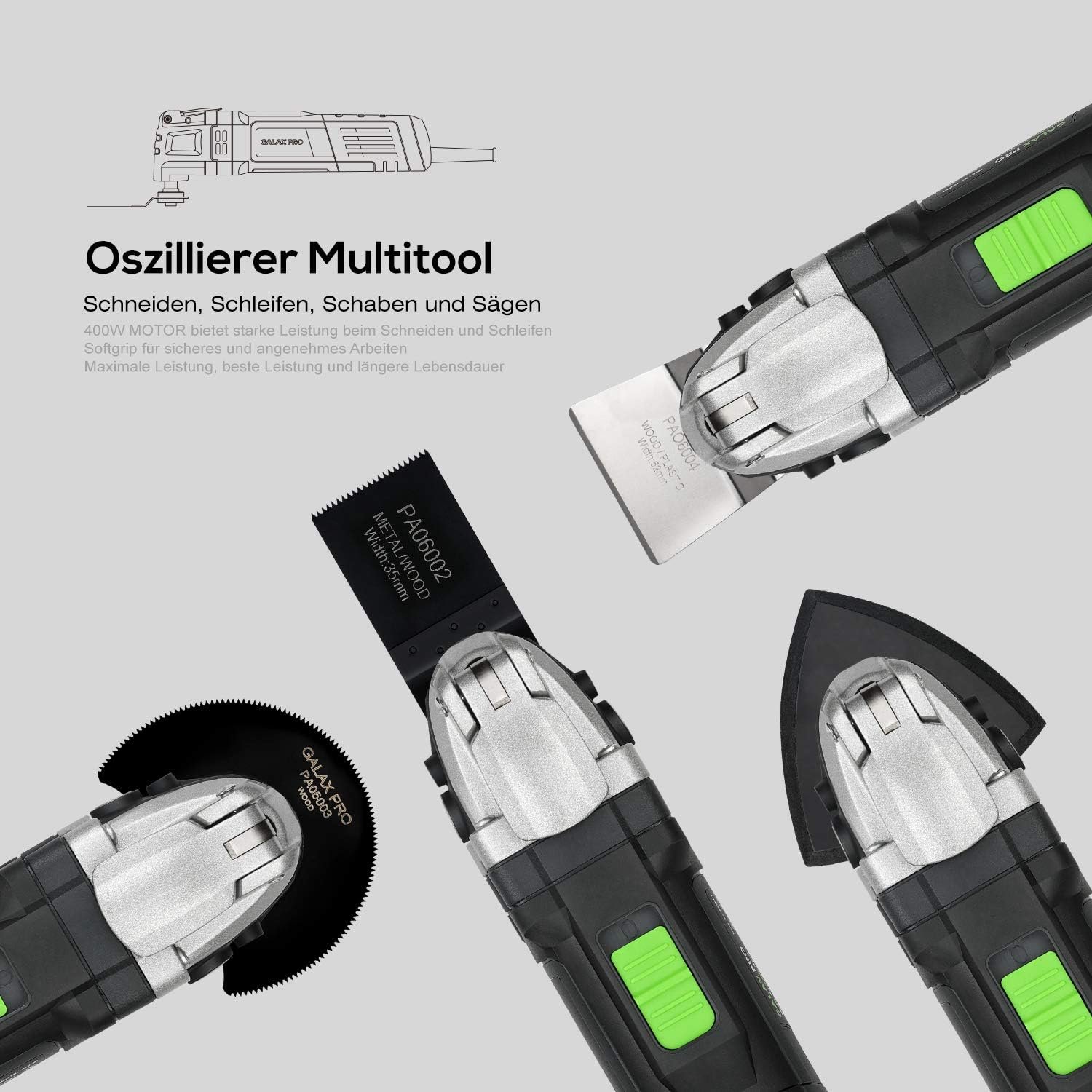 GALAX PRO 3.5A 6 Variable Speed Oscillating Multi Tool Kit with Quick Clamp System Change and 30pcs Accessories, Oscillating Angle:4° for Cutting, Sanding, Grinding - Image 3