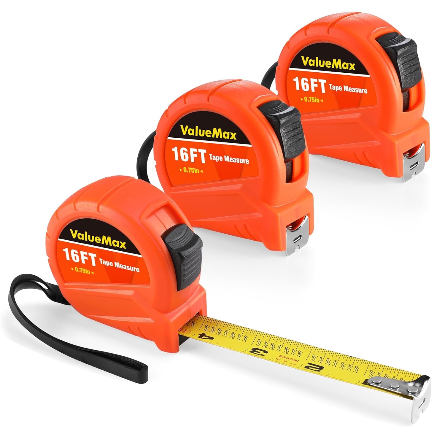 ValueMax Tape Measure 16FT with Fractions 1/8, 3 Pack Retractable Easy Read Measuring Tape, Imperial Pocket Measurement Tape with Metal Belt Clip for Construction, Contractor, Carpenter, Woodworking - Image 2