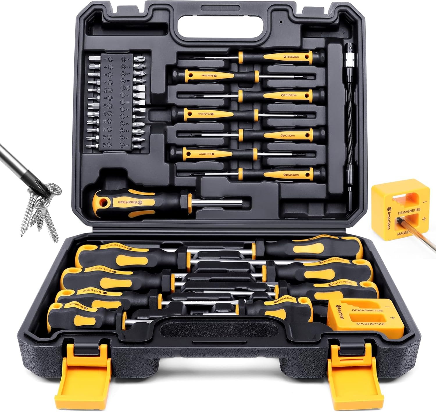 Magnetic Screwdrivers Set with Case, Amartisan 43-piece Includs Slotted, Phillips, Hex, Pozidriv,Torx and Precision Screwdriver Set, Magnetizer Demagnetizer Tools, Tools for Men - Image 2