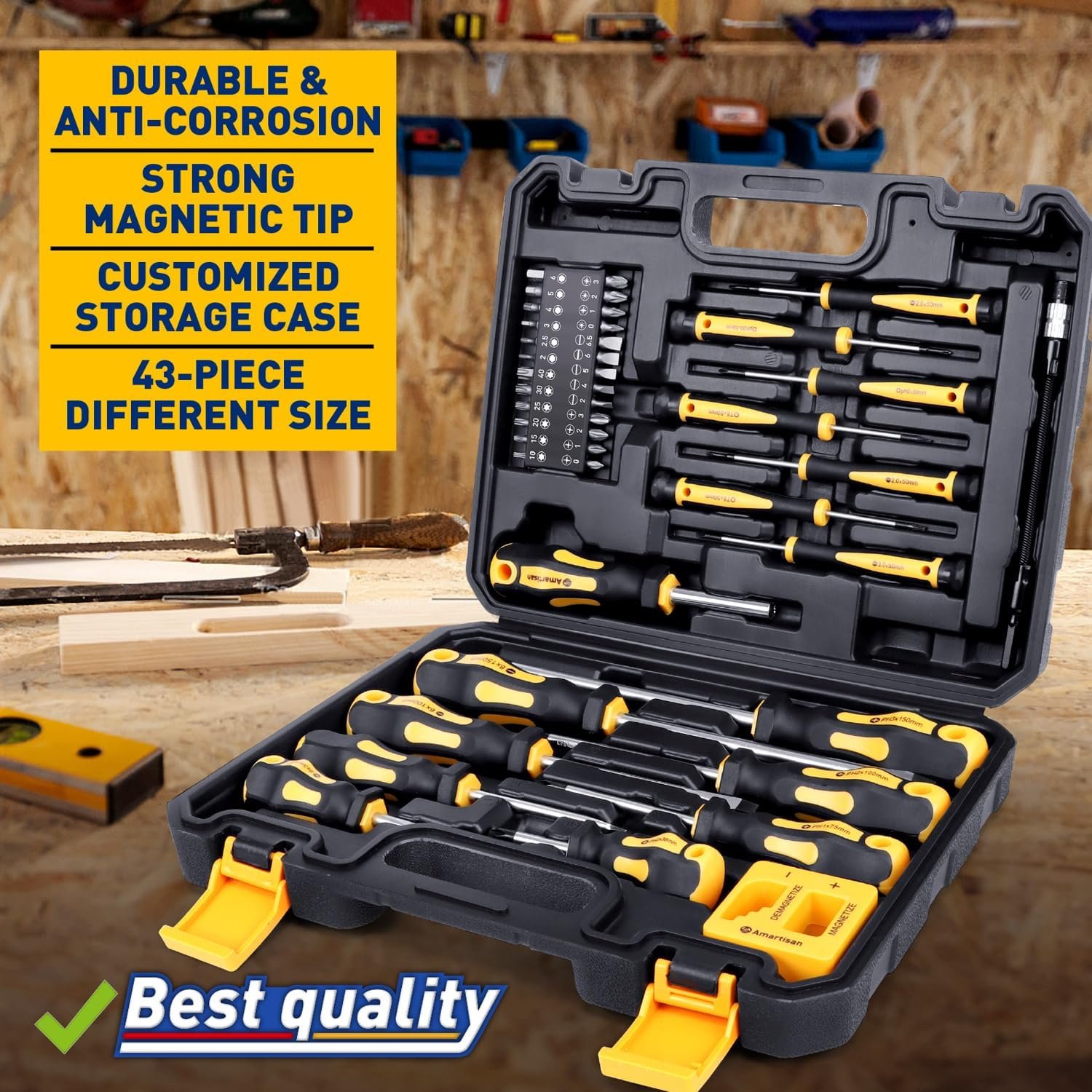 Magnetic Screwdrivers Set with Case, Amartisan 43-piece Includs Slotted, Phillips, Hex, Pozidriv,Torx and Precision Screwdriver Set, Magnetizer Demagnetizer Tools, Tools for Men - Image 7