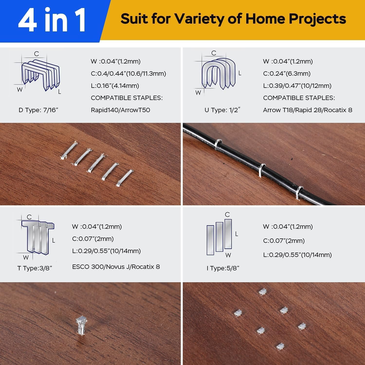 Upholstery Staple Gun Heavy Duty, YEAHOME 4-in-1 Stapler Gun with 4000 Staples, Manual Brad Nailer Power Adjustment Stapler Gun for Wood, Crafts, Carpentry, Decoration DIY - Image 5