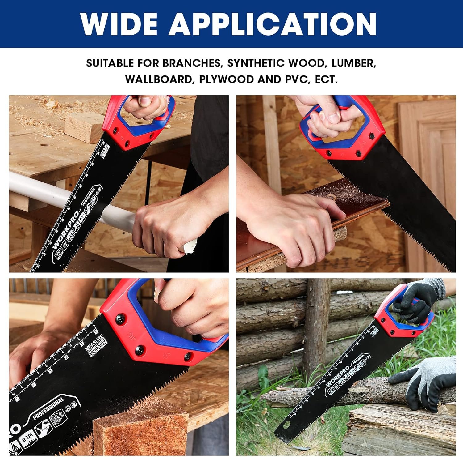 WORKPRO Hand Saw, 16-Inch Universal Handsaw with Non-Slip Comfortable Handle, Anti-rust Wood Saw With Chip Removal Design, Heavy-Duty Hand Saw for Cutting Wood, Laminate, PVC - Image 10