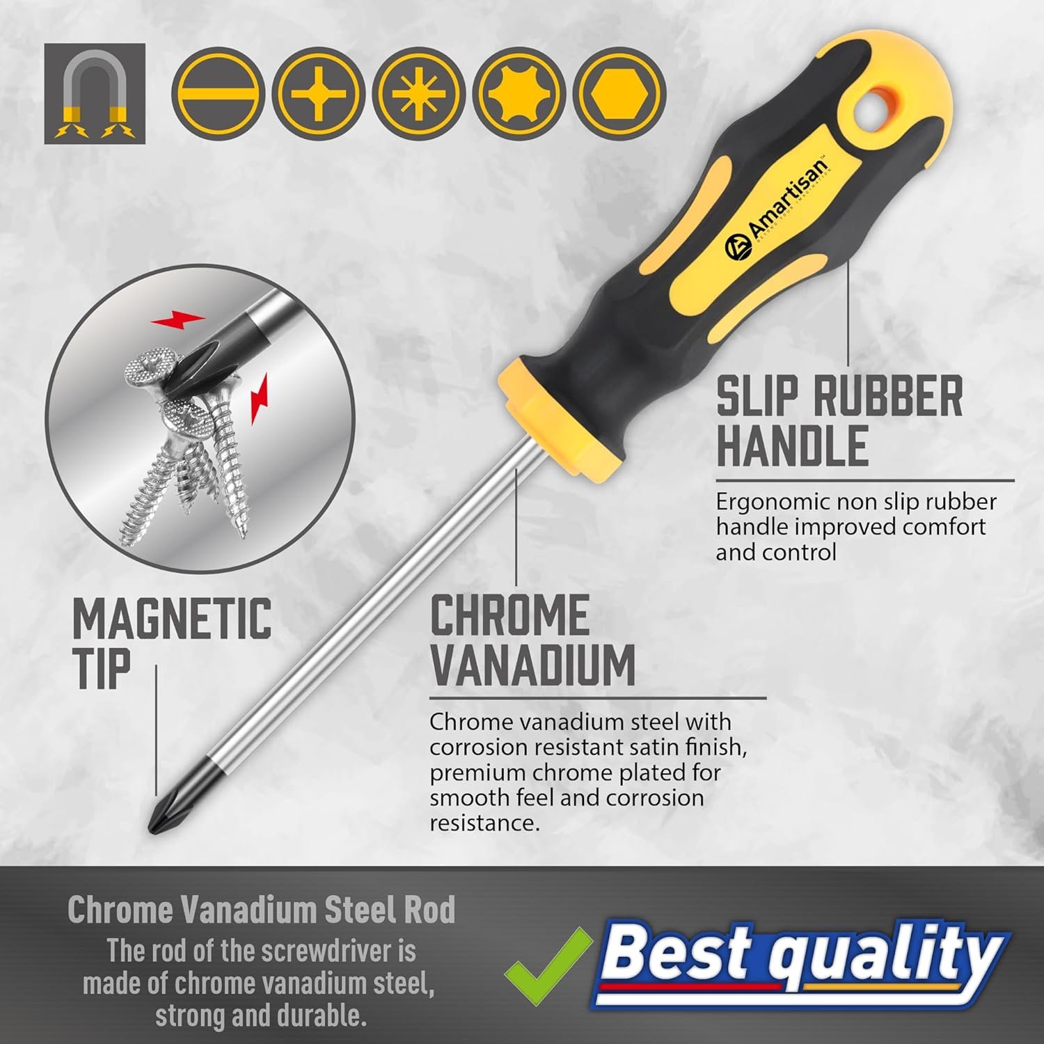 Magnetic Screwdrivers Set with Case, Amartisan 43-piece Includs Slotted, Phillips, Hex, Pozidriv,Torx and Precision Screwdriver Set, Magnetizer Demagnetizer Tools, Tools for Men - Image 3