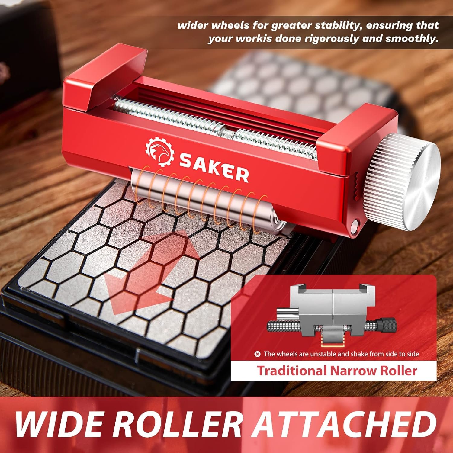 Saker Honing Guide with Whetstone - Red Off-Center Upgraded Honing Tool and Diamond Sharpening Stone Set Kit for Knife, Short Chisels and Planes, Fine/Coarse Plate, 400/1000/Grit… - Image 3