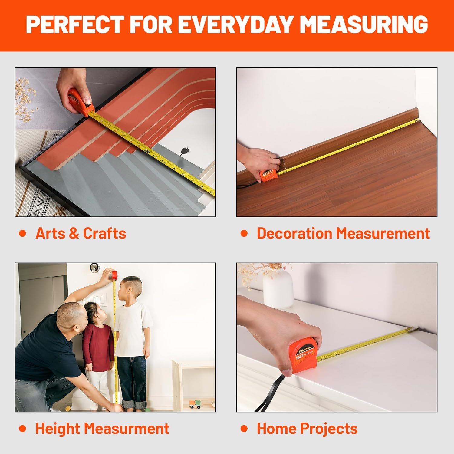 ValueMax Tape Measure 16FT with Fractions 1/8, 3 Pack Retractable Easy Read Measuring Tape, Imperial Pocket Measurement Tape with Metal Belt Clip for Construction, Contractor, Carpenter, Woodworking - Image 7