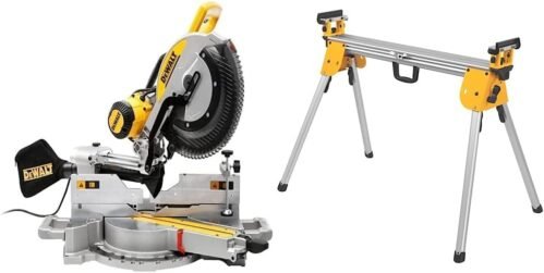 DEWALT Miter Saw, 12 Inch, 15 Amp, 3,800 RPM, Double Bevel Capacity, With Sliding Compound, Corded With Miter Saw Stand (DWS780 + DWX724)