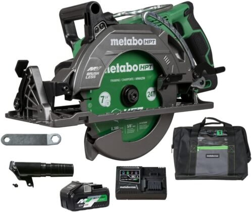 Metabo HPT 36V MultiVolt™ Cordless Rear Handle Circular Saw Kit | Optional AC Adapter | 7-1/4-Inch Blade | 500 Cross Cuts Per Charge | Lightweight – 8.2 Lbs. | Green | C3607DWA