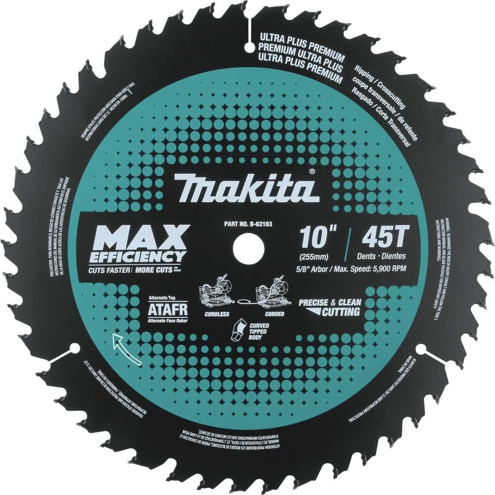 Makita B-62103 10" 45T Carbide-Tipped Max Efficiency Miter Saw Blade