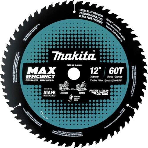 Makita B-66983 12″ 60T Carbide-Tipped Max Efficiency Miter Saw Blade